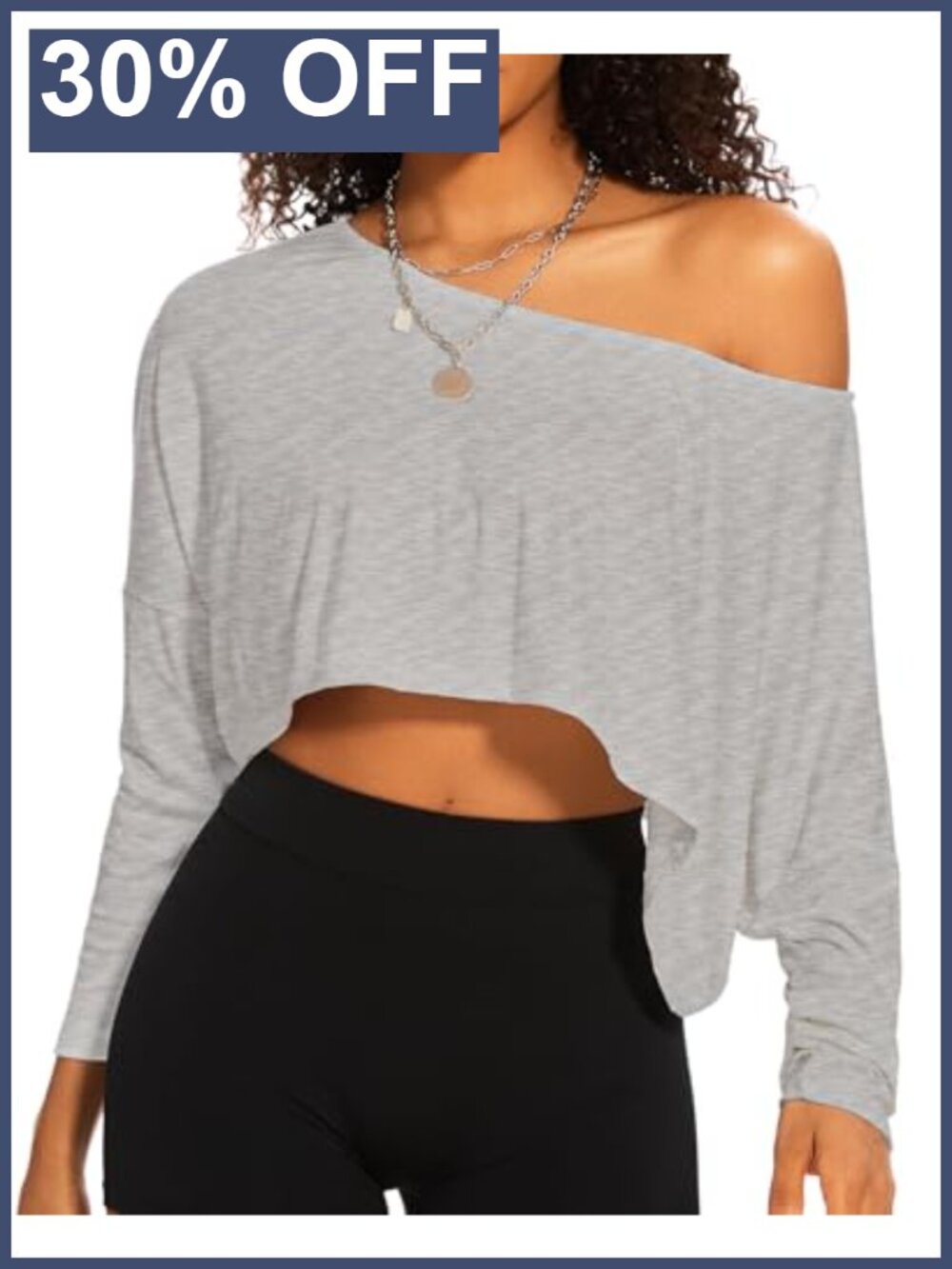 Off Shoulder Oversized Crop Top Long Sleeve Viscose
